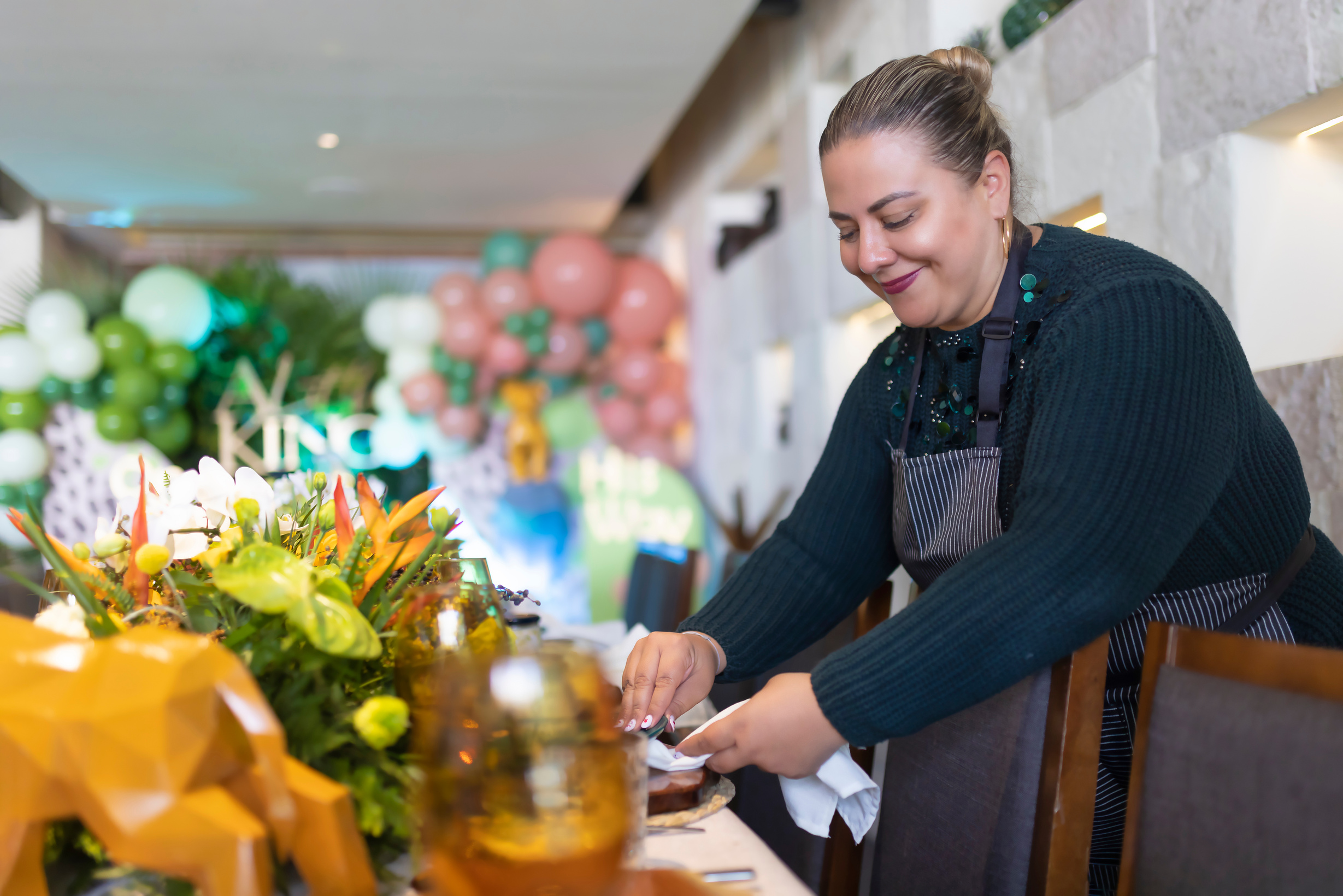 Event planner arranging seating for attendees